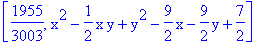[1955/3003, x^2-1/2*x*y+y^2-9/2*x-9/2*y+7/2]